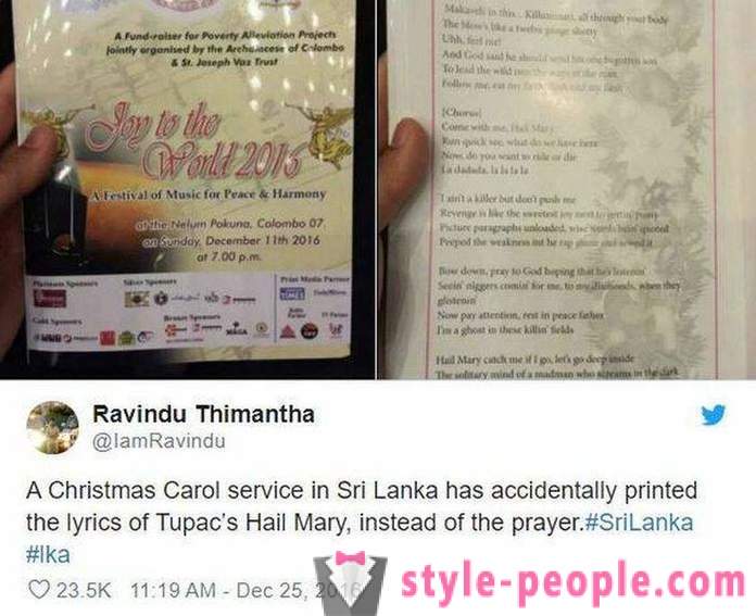 In Sri Lanka, verteilte die Kirche Pfarr Broschüren mit dem Text des Liedes den Rapper statt Gebet